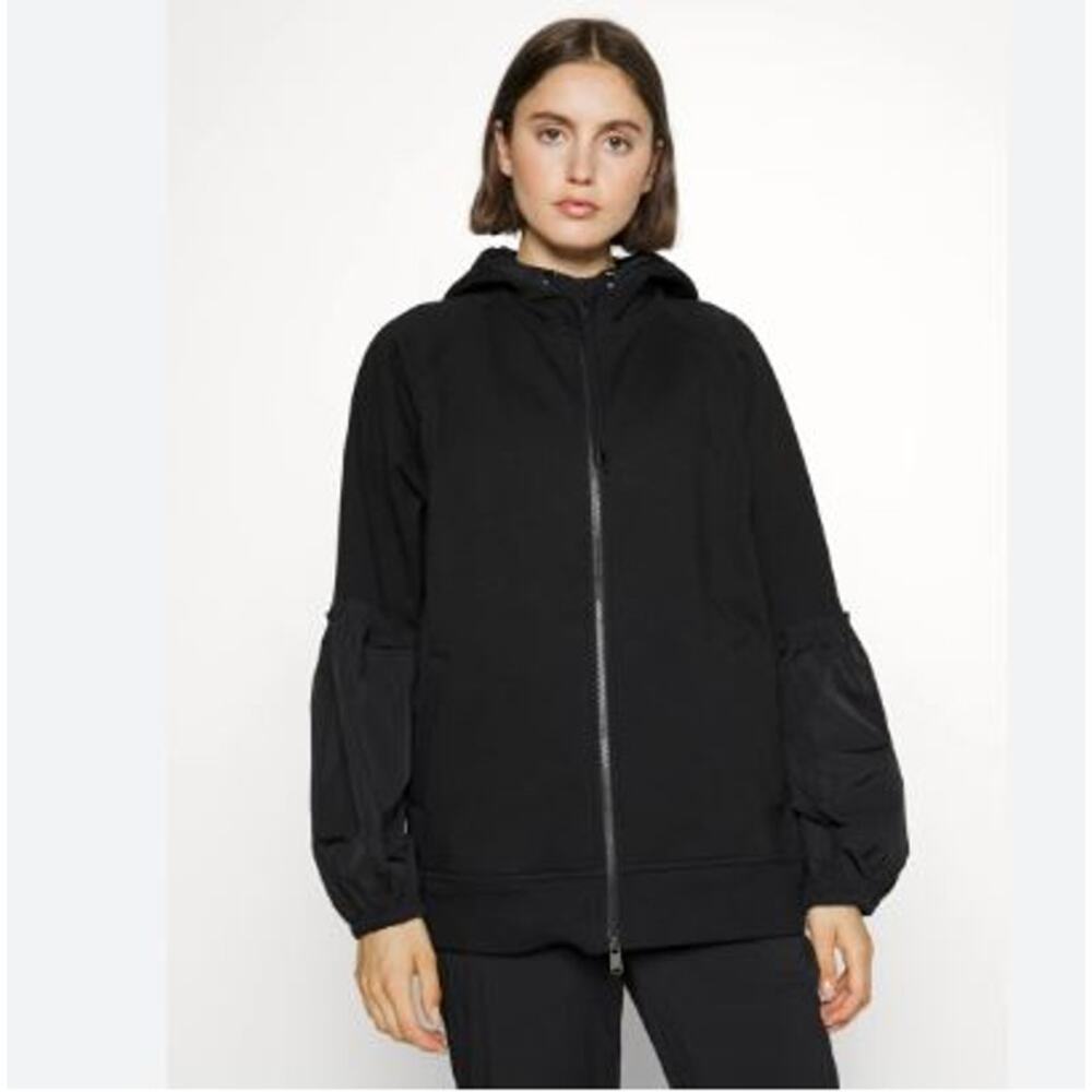 Athleta Womens On My Way Triumph Hoodie Jacket 3X Black Puff Satin Sleeve 798347